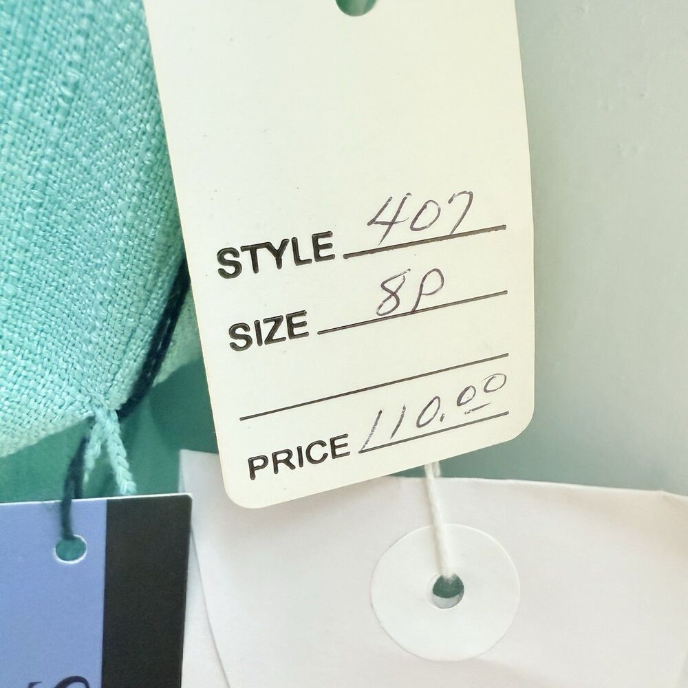 Henry Lee Dress Vintage Size 8P Aqua Blue Short Sleeve Midi Sheath Belted - Picture 6 of 13